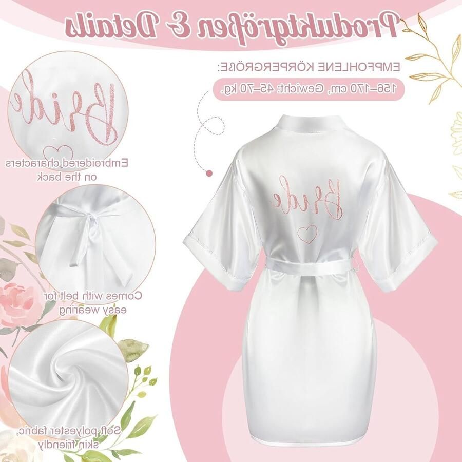 Set van 3 Roze Gouden Bruidsgeschenken voor Bruidsfeest Witte Satijnen Dressing Gown Bruidszak Slippers Perfect voor Huwelijk Voorstel en Vrijgezellenfeest