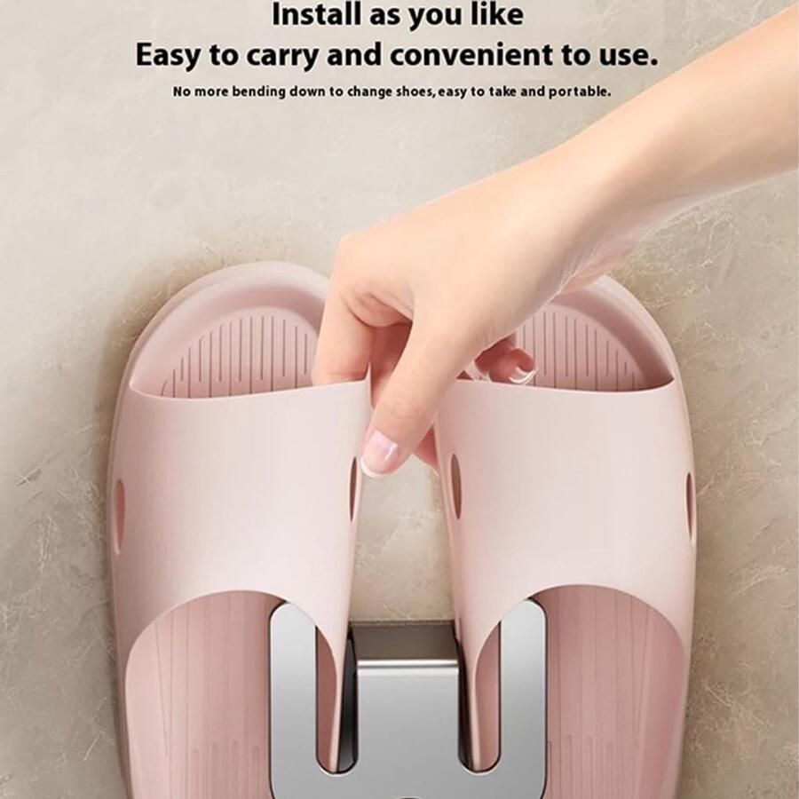Set van 3 Waterdichte Badkamerslippers met U-vormige Wandgemonteerde Schoenrek en Ruimtebesparende Organizer Zelfklevende Slipperhaak voor Badkamer en Slaapkamer (Grijs)