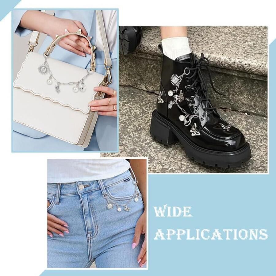 Set van 4 decoratieve laarzenkettingen maanvormige hangers metaal gymschoenen accessoires platina versieringen