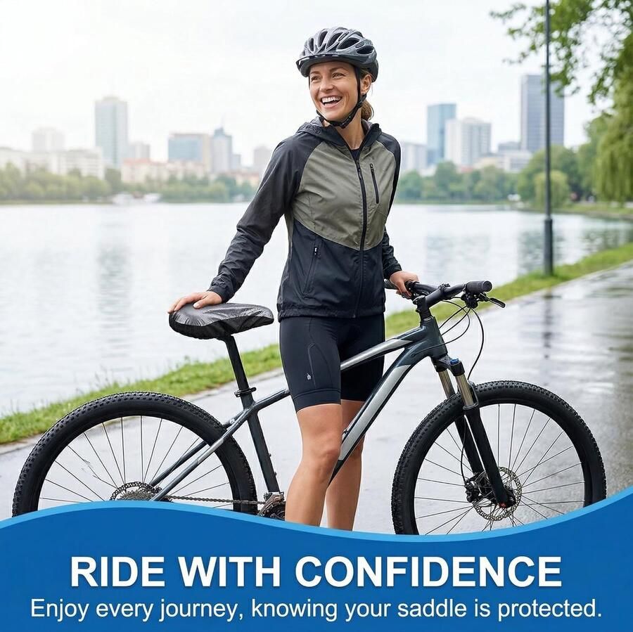 Set van 4 fietszadels regenhoezen waterdichte regenbescherming universele zadelhoes voor mountainbike en fiets zwart zilver