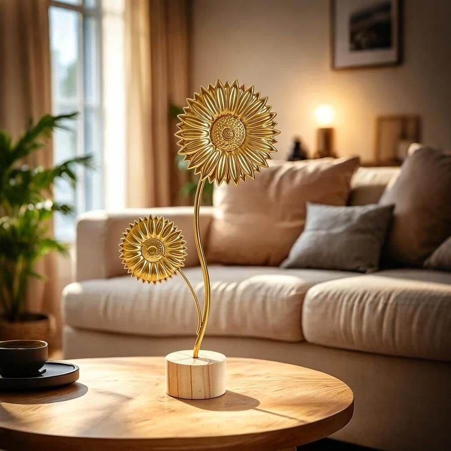 Set van 4 gouden bladersculpturen van metaal esdoorn Ginko Monstera zonnebloemfiguur Boheemse decoratie voor woonkamer slaapkamer kantoor moderne tafel en tv-decoratie voor thuis - Foto 2