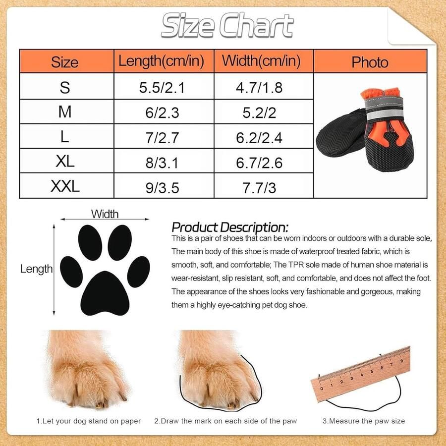 Set van 4 Hondenboots voor Pootbescherming Waterdichte Wasbare en Verstelbare Hondenlaarzen met Reflecterende Bandjes voor Kleine Middelgrote en Grote Honden