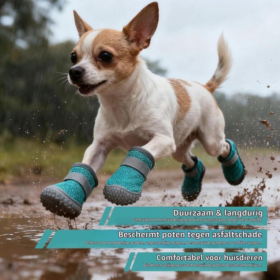 Set van 4 Hondenlaarzen Ade d Mesh Antivries Bescherming voor Gewonde Pootjes Verstelbaar en Antislip voor Kleine en Middelgrote Honden