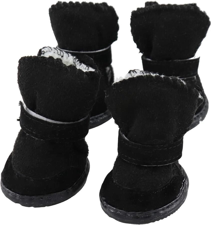 Set van 4 Hondenlaarzen Kleine Maat met Sluiting Antislip Zool Winterse Snowboots met Bont voor Binnen en Buiten