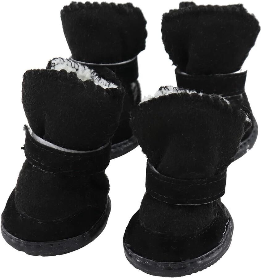 Set van 4 Hondenlaarzen Maat Klein met Sluiting Antislip Zool Winter Snowboots met Bont voor Binnen en Buiten