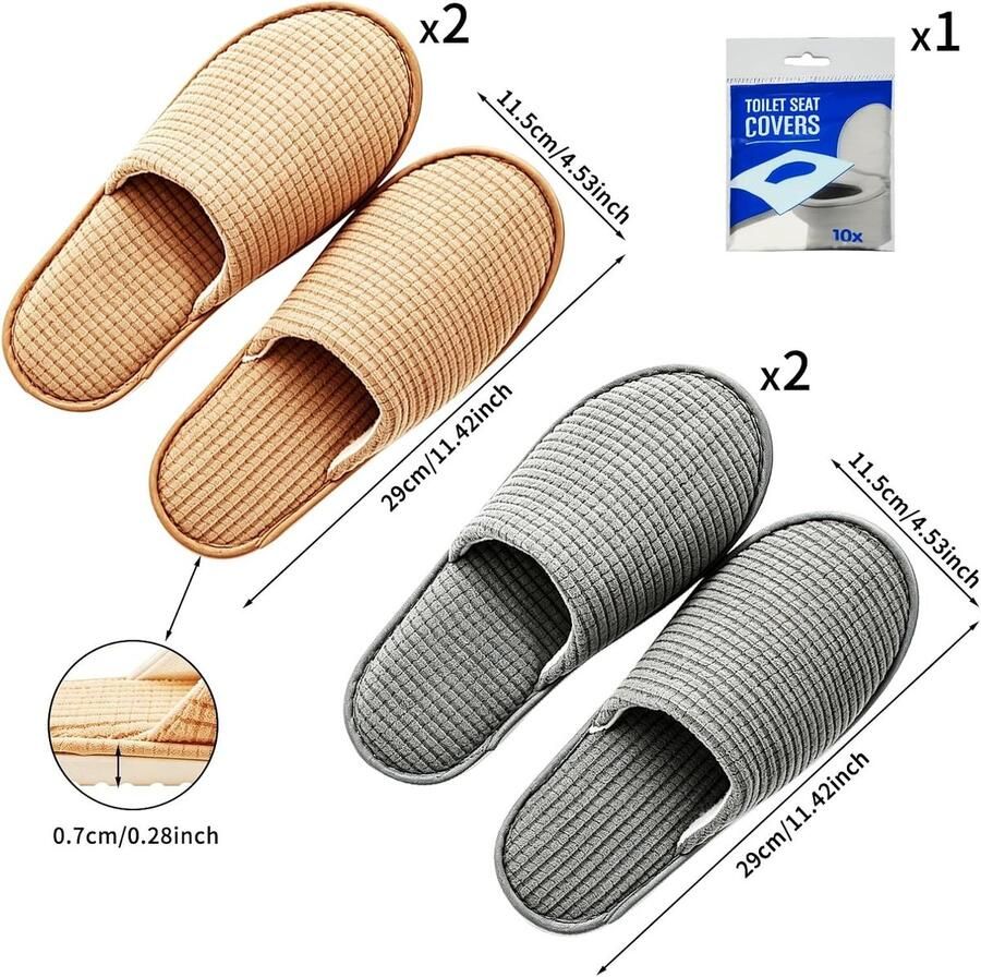 Set van 4 paar comfortabele gastpantoffels in grijs en geel ideale bezoekersslippers voor hotels en gasten x
