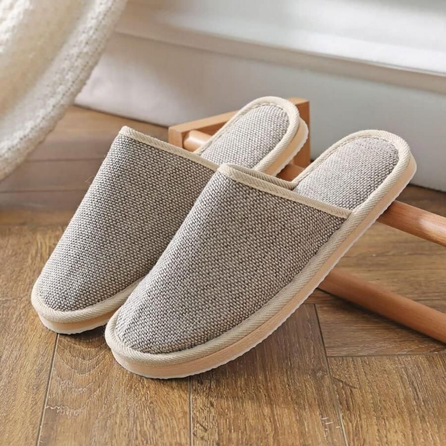 Set van 4 paar gastenpantoffels set wasbaar gesloten punt antislip linnen pantoffels spa comfortabele pantoffels voor en 4 maten