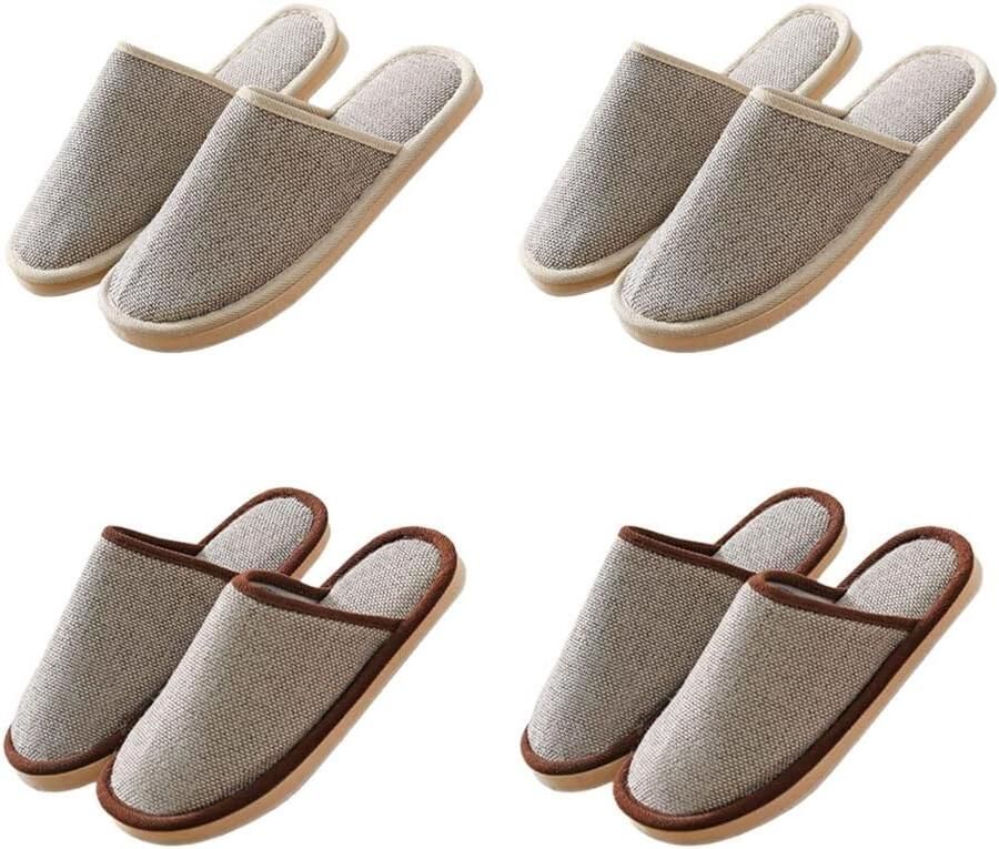 Set van 4 paar gastenpantoffels set wasbaar gesloten punt antislip linnen pantoffels spa comfortabele pantoffels voor en 4 maten