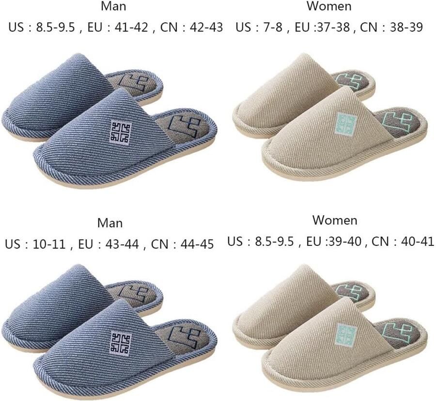 Set van 4 Paar Pantoffels Gastenpantoffels Antislip Kwaliteit Uniseks Wasbaar Winter Slippers Damesschoenen Linnen en stoffen Pantoffels