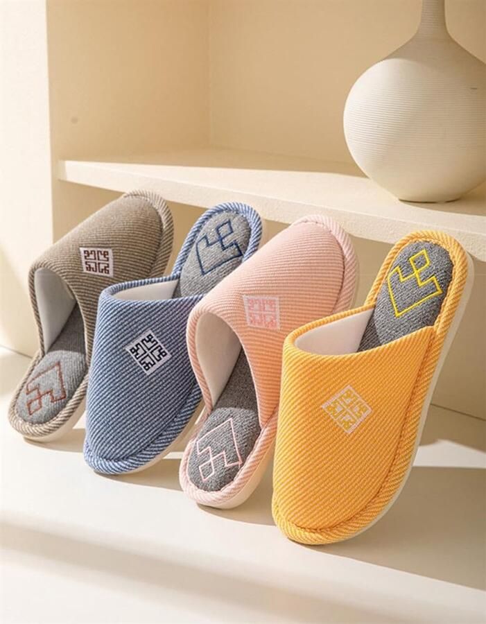 Set van 4 Paar Pantoffels Gastenpantoffels Antislip Kwaliteit Uniseks Wasbaar Winter Slippers Damesschoenen Linnen en stoffen Pantoffels
