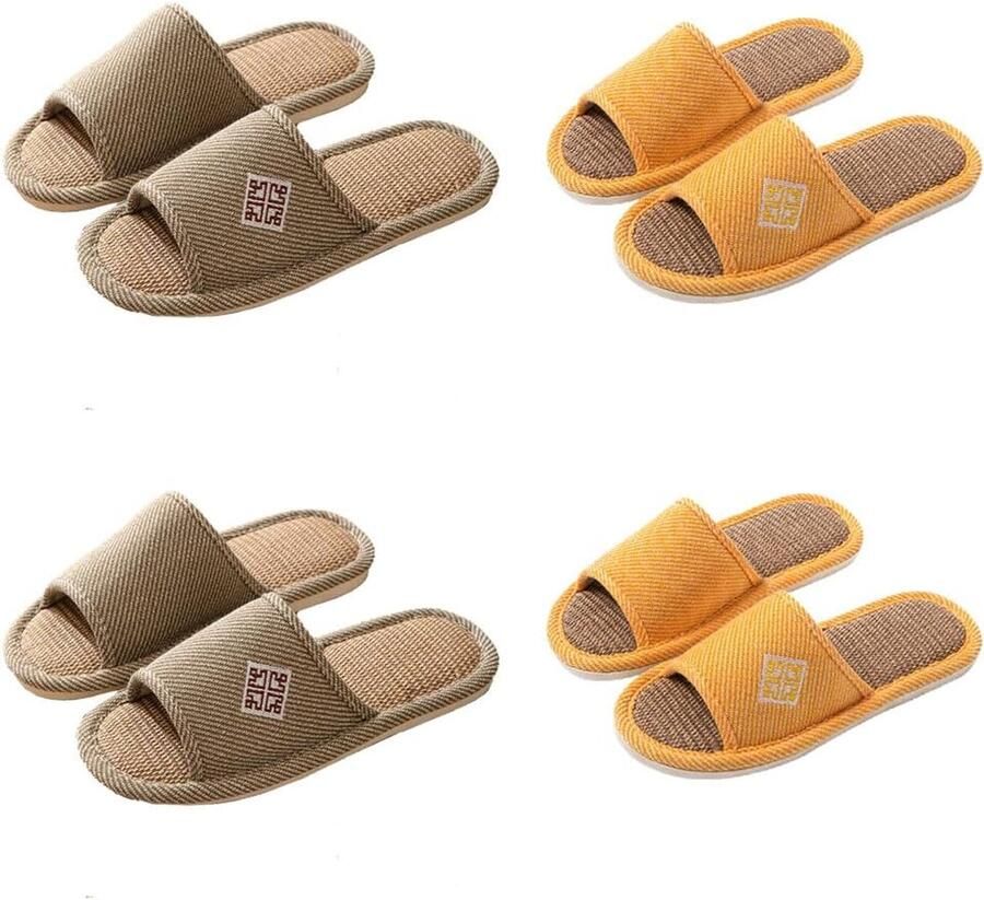 Set van 4 Paar Pantoffels Gastenpantoffels Antislip Kwaliteit Uniseks Wasbaar Winter Slippers Damesschoenen Linnen en stoffen
