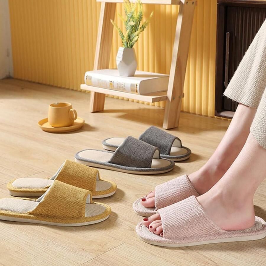 Set van 4 Paar Pantoffels Gastenpantoffels Antislip Uniseks Wasbaar Slippers Comfortabele Casual Linnen en stoffen Pantoffels