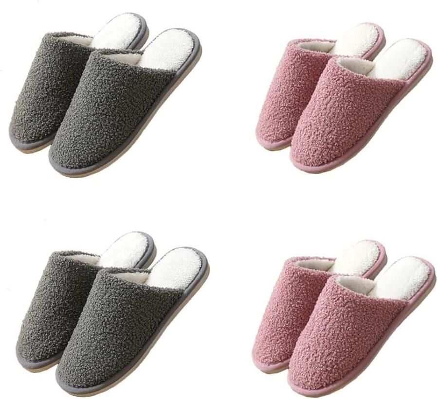 Set van 4 Paar Pantoffels Gastenpantoffels Antislip Wasbaar Winter Warm Pluche Uniseks Slippers Damesschoenen Pantoffels Binnenpantoffels