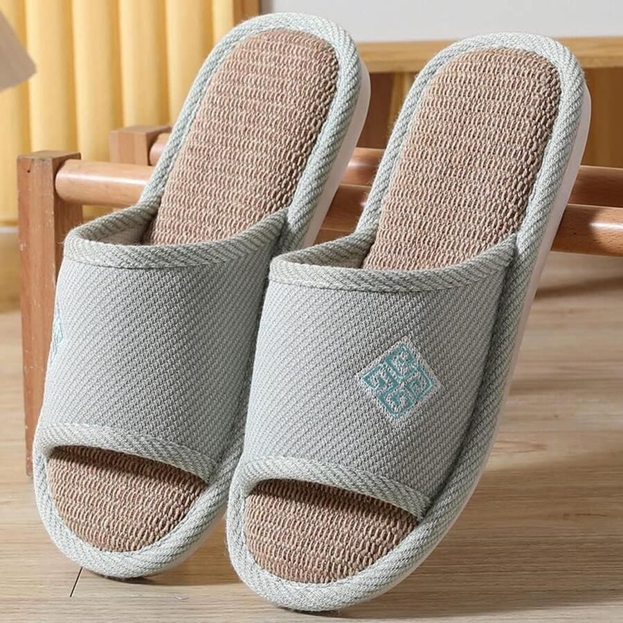 Set van 4 Paar Pantoffels Linnen en Stoffen Gastenpantoffels Antislip House Dames Slipper Slip-on Indoor Wasbaar Slippers