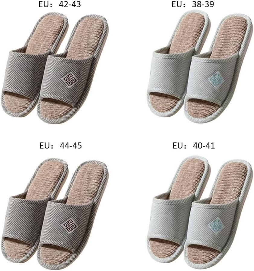 Set van 4 Paar Pantoffels Linnen en Stoffen Gastenpantoffels Antislip House Dames Slipper Slip-on Indoor Wasbaar Slippers