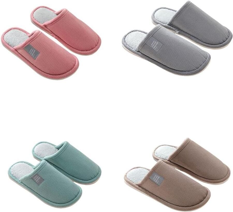 Set van 4 Paar Pantoffels Wasbaar Winter Pluche Warm Slippers Gastenpantoffels House Dames Slipper Slip-on Indoor
