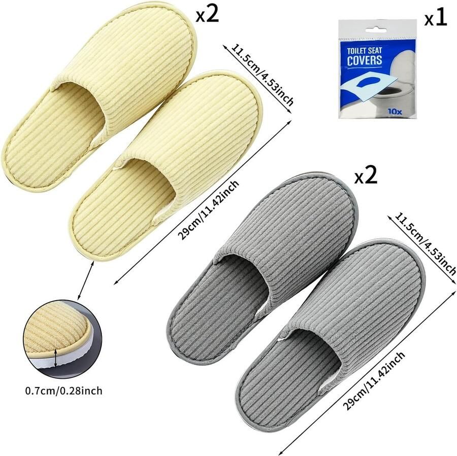 Set van 4 paar wegwerp gastenpantoffels voor hotels bezoekersslippers comfortabele slippers voor binnen en reizen