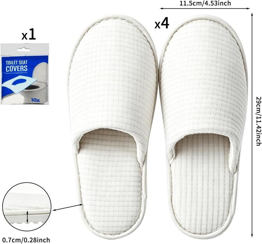 Set van 4 paar witte gastpantoffels comfortabele bezoekersslippers voor thuis en hotels x