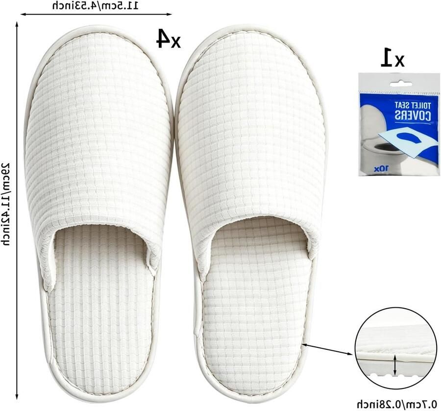 Set van 4 paar witte gastpantoffels comfortabele bezoekersslippers voor thuis en hotels x