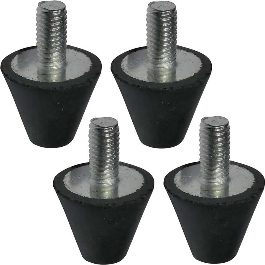 Set van 4 rubberen buffers ronde voeten trillingsdemper isolatie schroefdraad M6 Ø20mm H:17mm shore hardheid 55 ± 5 van rubber en staal belasting 407N