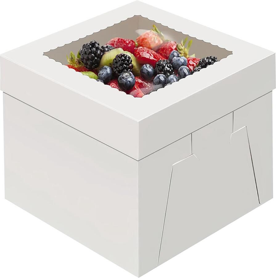 Set van 4 taartdozen met venster 12 x 12 x 8 inch taartdozen witte taartdozen wegwerpdozen voor cakekoekjes taarten cupcakes gebak - Foto 2