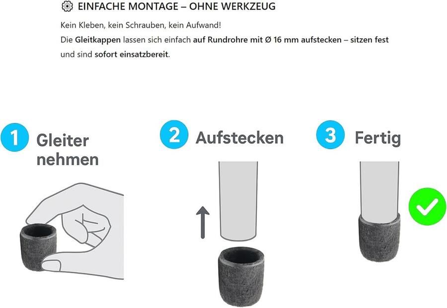 Set van 4 viltdoppen voor ronde buisstoelen met een diameter van 22 mm zwart