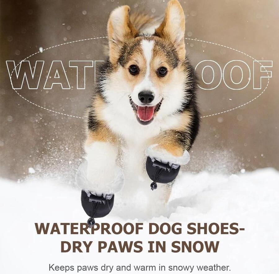 Set van 4 Waterdichte Hondenlaarzen voor Middelgrote en Grote Honden Antislip Verstelbaar en Wasbaar Ideaal voor Buitenactiviteiten in de Winter