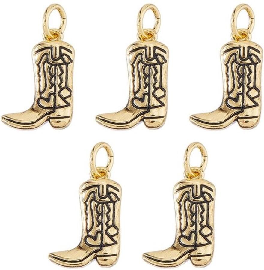 Set van 5 Cowboylaarzen Charms in Messing voor Sieraden