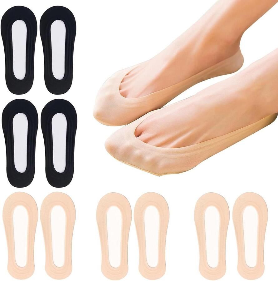 Set van 5 dames sokken met lage snit en antislip Ultra onzichtbaar voor hakken bootschoenen sneakers Beige & zwart