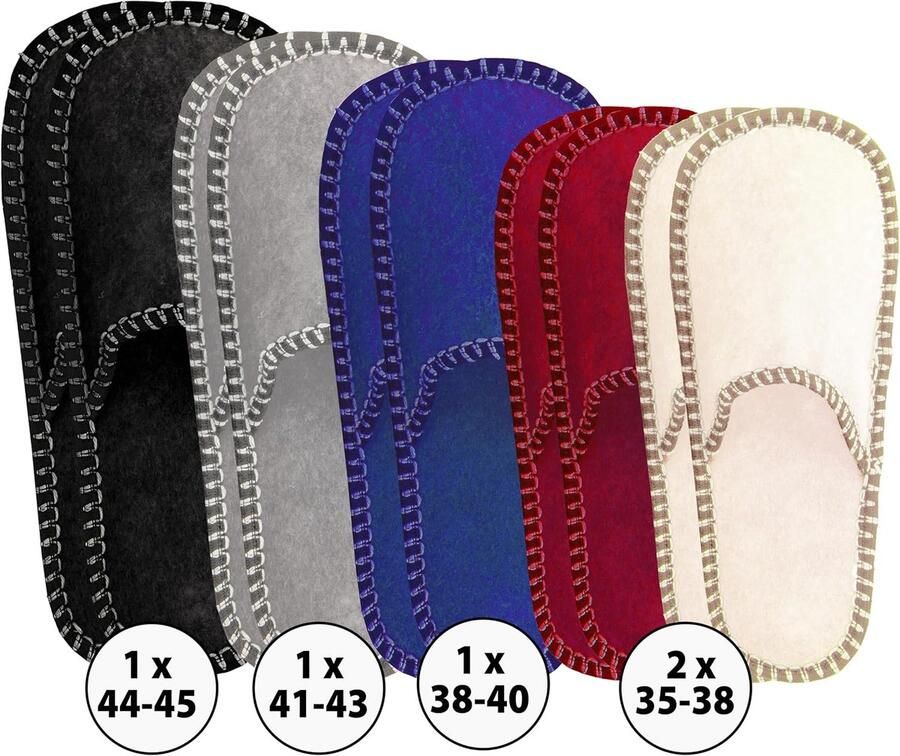 Set van 5 gastpantoffels (uniseks) • gastenpantoffels van vilt in verschillende maten en kleuren • vilten pantoffels voor gasten • pantoffels set • gastenpantoffels set • Welcome 35 45