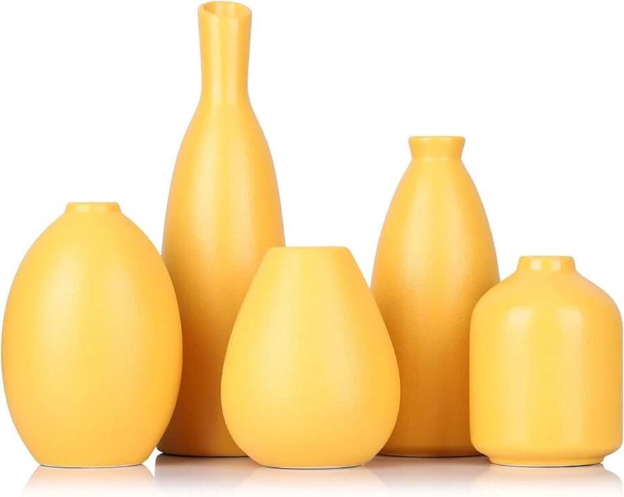 Set van 5 keramische bloempotten geel decoratie voor boerderij open haard cape en plank voor woonkamer entree badkamer keuken en kantoor salontafel
