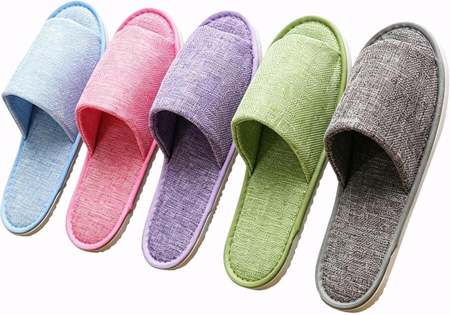Set van 5 paar kleurrijke pantoffels gastenpantoffels spa-pantoffels reispantoffels hotelpantoffels voor en reizen hotels gasten housewarming binnen (stijl B)