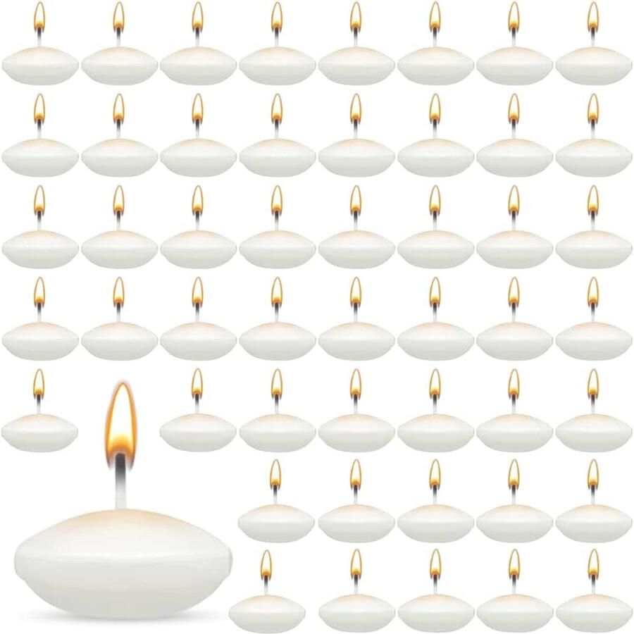 Set van 50 drijvende kaarsen ongeparfumeerde drijvende kaarsen decoratieve drijvende kaarsen geen geur voor bruiloft zwembad Valentijnsdag badkuip diner kerstdecoratie (lichtoranje)