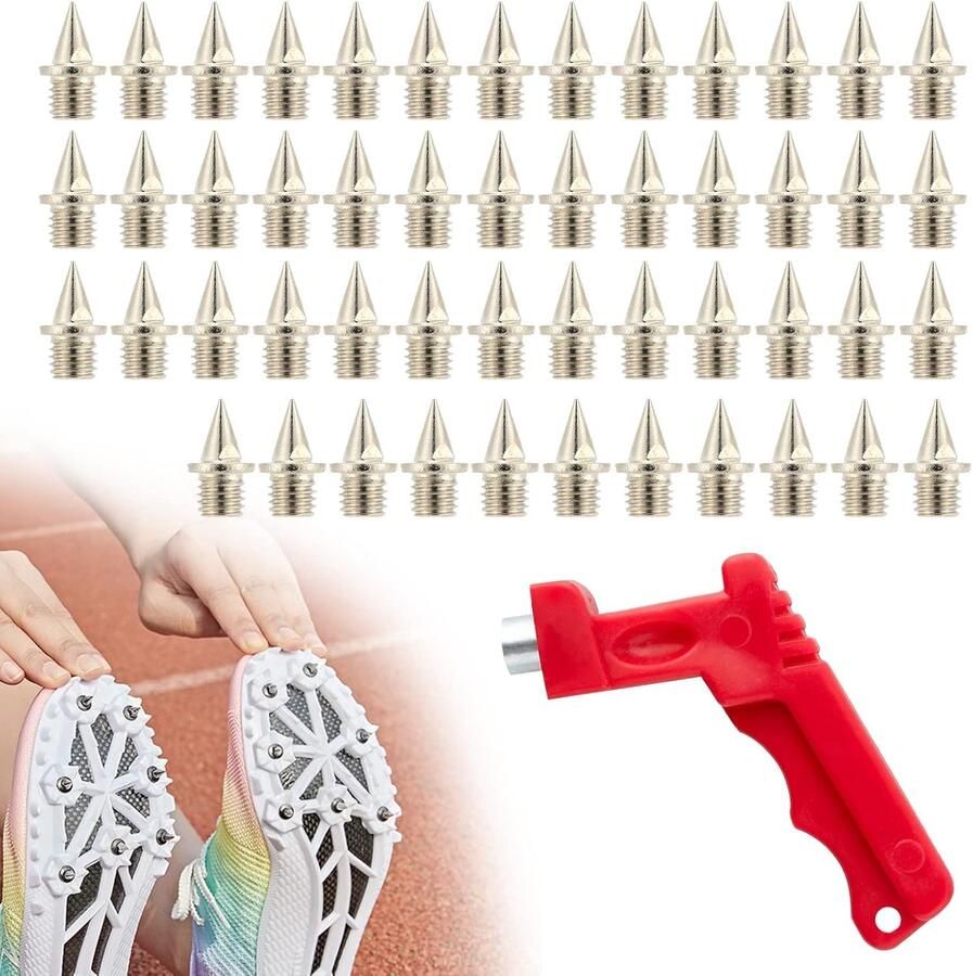 Set van 50 Spitse Nagels voor Atletiekschoenen met Spitse Sleutel Duurzame Tips voor Springen Hardlopen en Wandelen op Plastic Tracks