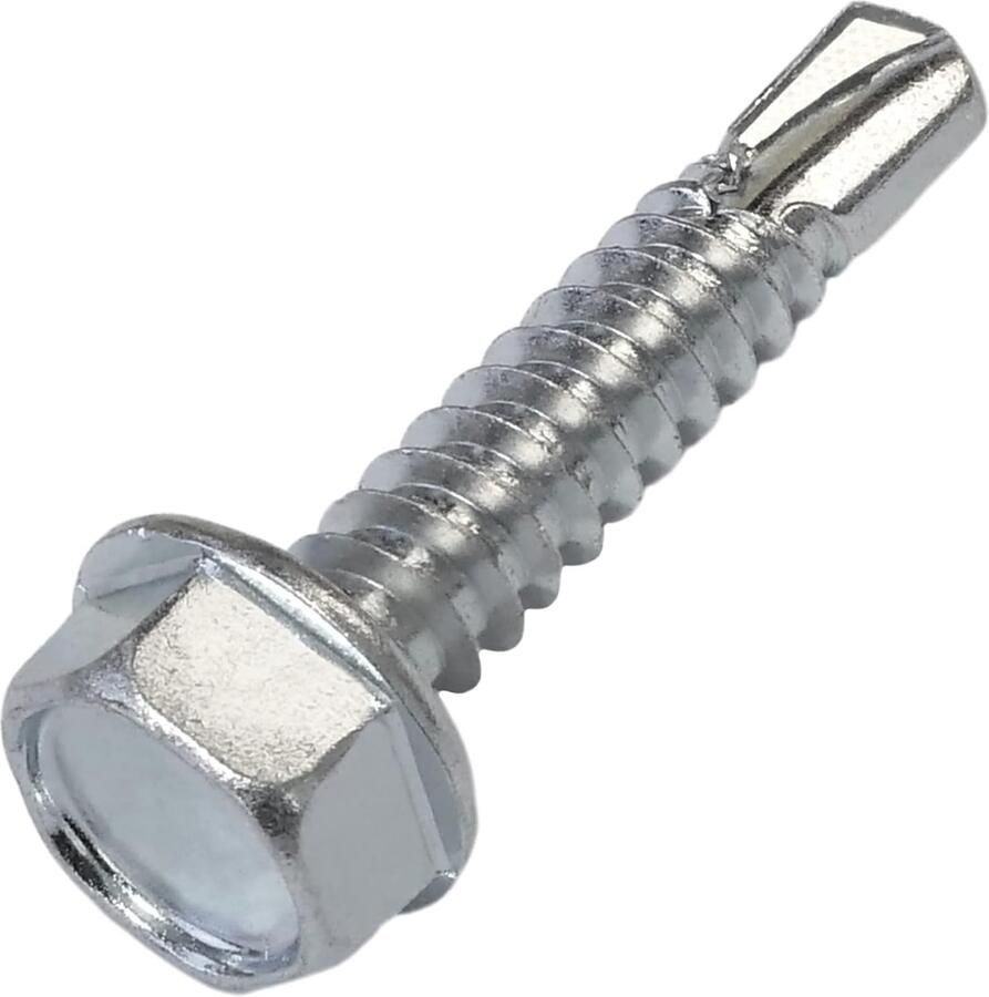 Set van 50 Zelfborende schroeven met kraag gestempelde voet Ø6 3x32 mm zeskantkop uitsparing 10 mm DIN 7504K in staal zilverkleur