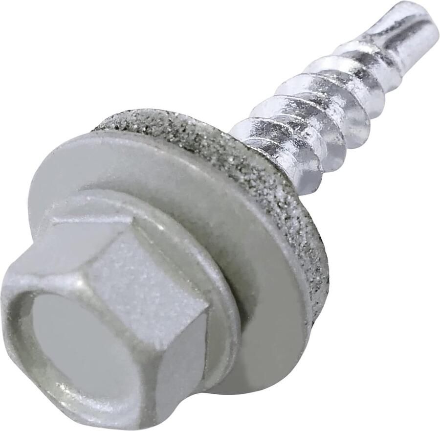 Set van 50 zelfborende schroeven van metaal tot hout Ø 4 8 x 25 mm + EPDM-afdichtring gelakt aluminium wit RAL 9006 kopafdr mm zeskant van staal