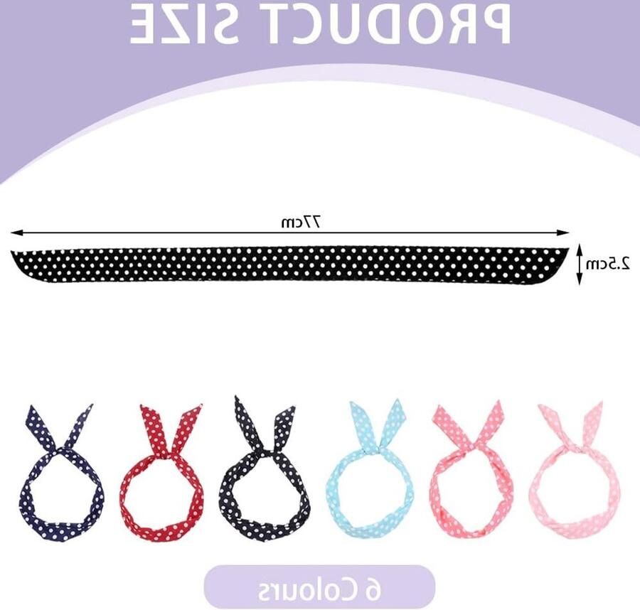 Set van 6 Meisjes Haarbanden met Polka Dots en Strik Multicolor Retro Hoofdbanden voor Vrouwen Niet-Slip en Twisted Design