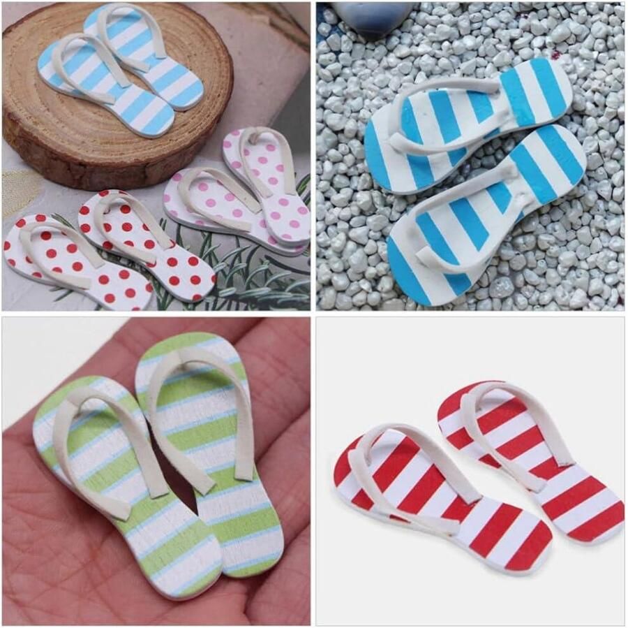 Set van 6 Mini Flip-Flops voor Poppenhuis Decoratie Zomerse Strand Slippers in Verschillende Kleuren