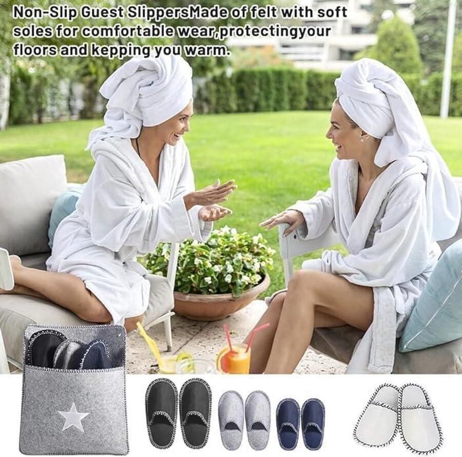 Set van 6 paar vilten gastenpantoffels voor familie en hotelgebruik antislip en uniseks wit 2 3