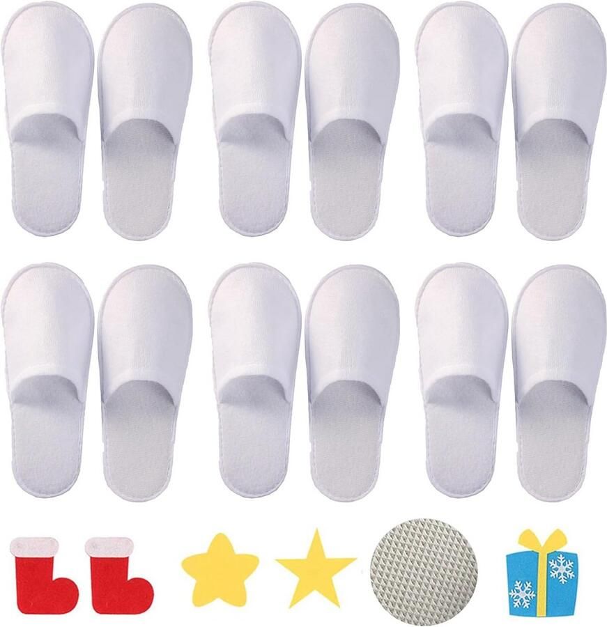 Set van 6 Paar Witte Wegwerpslippers voor Gasten Universele