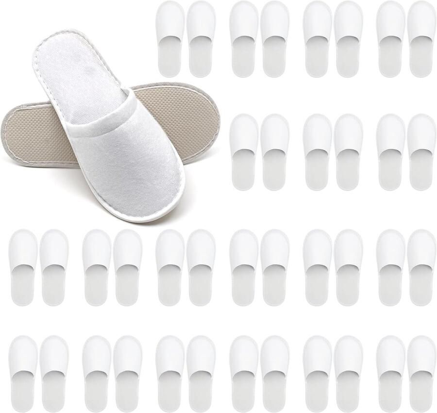 Set van 6 vilten gastenpantoffels beige wasbaar antislip comfortabel 39 40 42 43 45 met opbergtas
