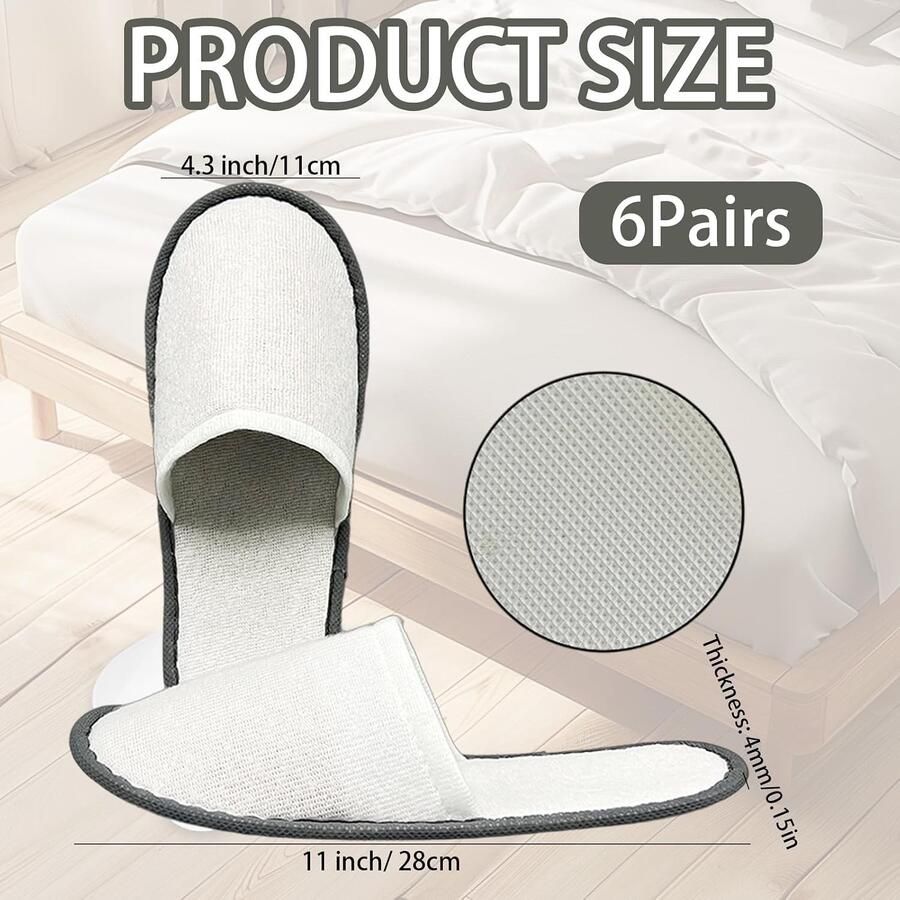 Set van 6 wasbare unisex hotelbadslippers comfortabele witte antislip huisslippers met katoenen inlegzool