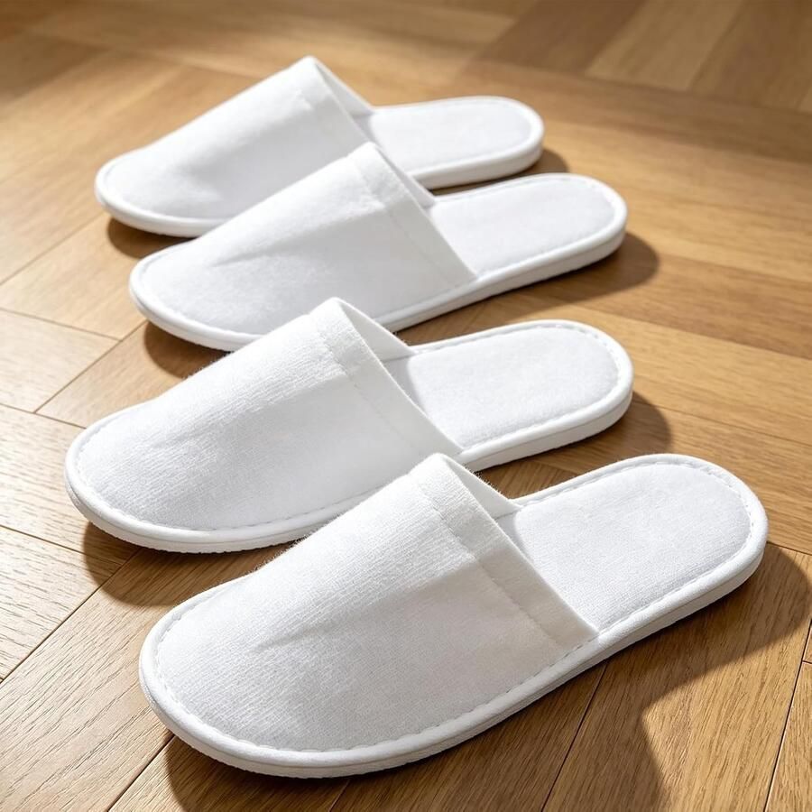 Set van 6 Wasbare Vilt Slippers voor Gasten Beige Antislip Comfortabel met Opbergzak