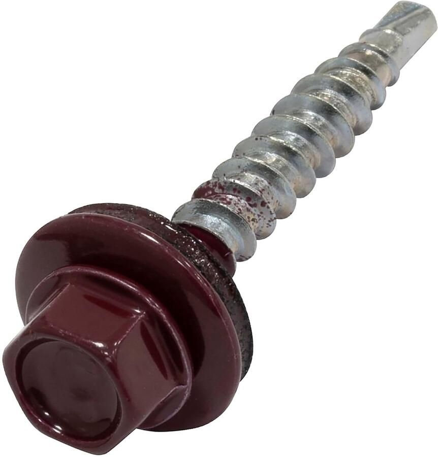 Set van 60 zelfborende metalen houten schroeven Ø 4 8 x 35 mm + EPDM-afdichtring RAL 3005 DIN 7504K kop mm zeskant van koolstofstaal