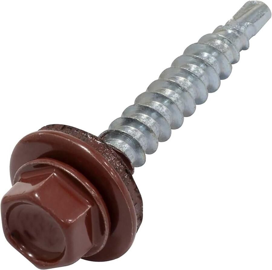 Set van 60 zelfborende metalen houten schroeven Ø 4 8 x 35 mm + EPDM-afdichtring RAL 3009 DIN 7504K kop mm zeskant van koolstofstaal