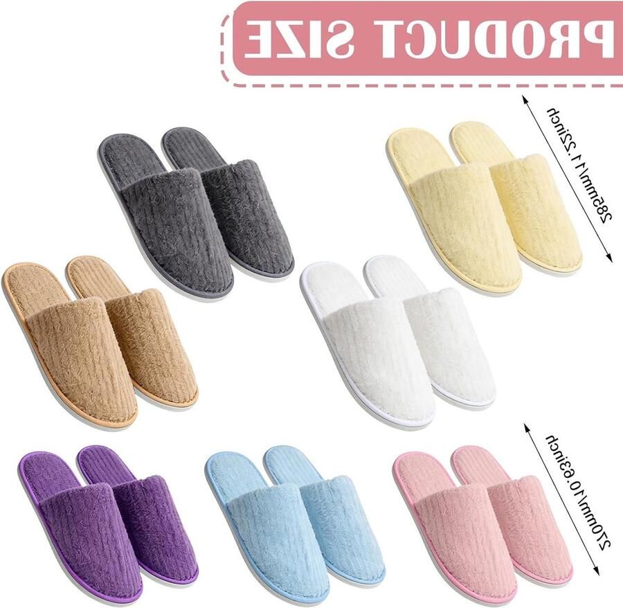 Set van 7 Paar Slippers Kleurige Wegwerpslippers Antislip Coral Fleece Wasbaar Ideaal voor Hotel Thuis Slaapkamer en Badkamer