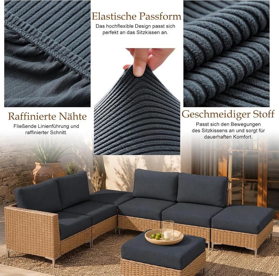 Set van 8 bankkussenhoezen 4 stuks stretch outdoor kussenslopen met riemen hoezen voor tuinkussens buiten afneembaar en machinewasbaar voor rotan hoekbank terrasmeubilair