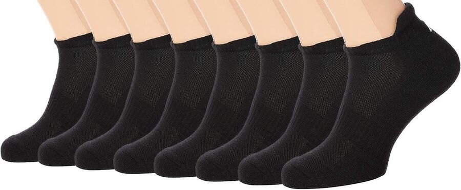 Set van 8 Gevoerde Sneakersokken Unisex Zwart Comfortabele Sportsokken