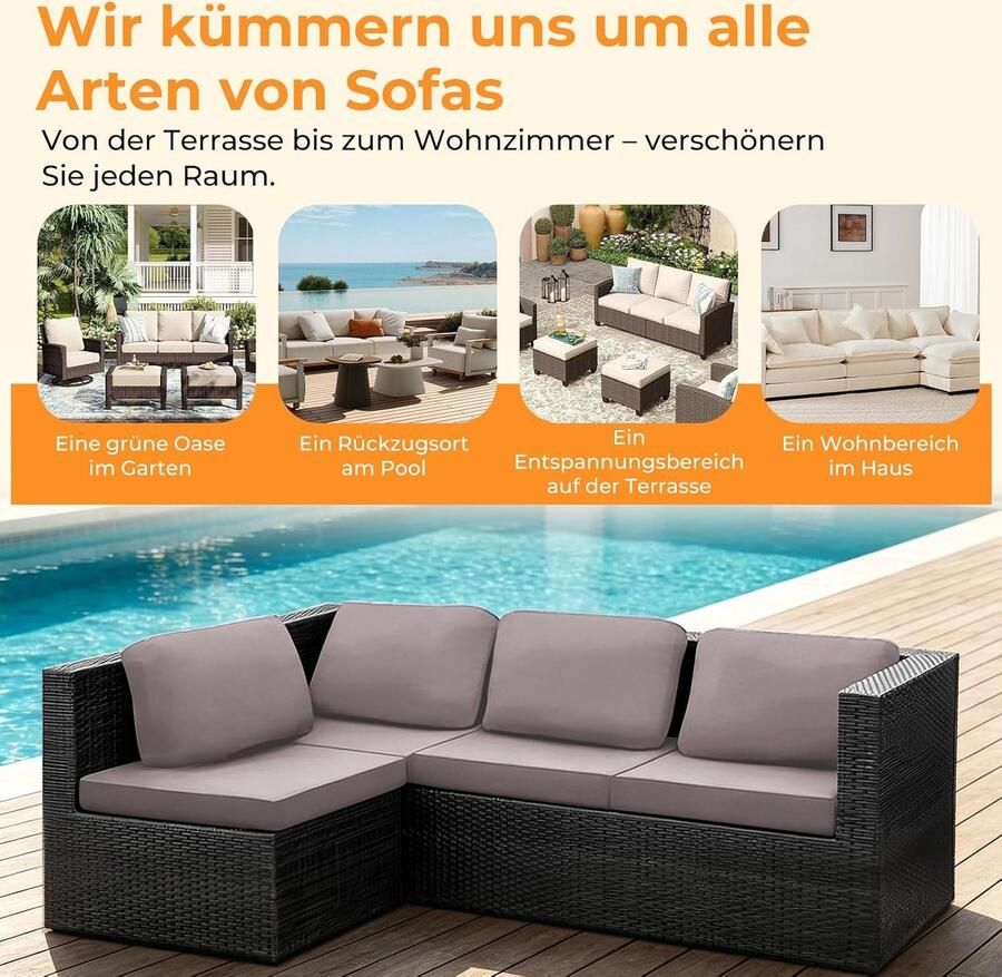 Set van 8 outdoor bankovertrekken stretch zitkussenhoes antislip afneembaar en machinewasbaar voor L-vormige bank terrasstoel bankkussenovertrek tuinmeubelen rookgrijs