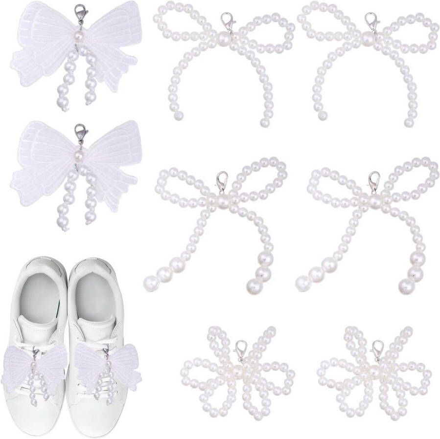 Set van 8 Parel Boog Schoen Charms voor Hakken Sandalen Laarzen Gelegeerd staal Boog Vorm Decoratie Charm: Parel Schoen Sieraden voor Sneakers Parel Boog Schoen Charms: Decoratieve Accessoires voor Schoenen